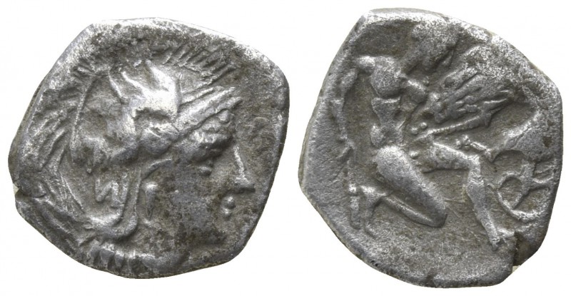 Calabria. Tarentum 380-325 BC.
Diobol AR

13mm., 1,02g.

Head of Athena rig...