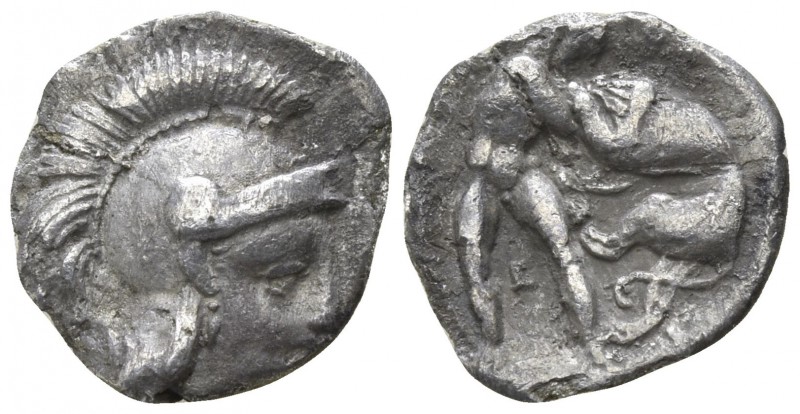 Calabria. Tarentum 302-228 BC.
Diobol AR

12mm., 0,76g.

Head of Athena rig...