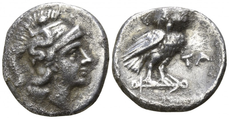 Calabria. Tarentum 272-240 BC.
Drachm AR

16mm., 2,71g.

Head of Athena rig...