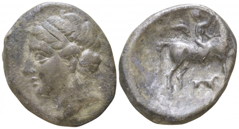 Calabria. Tarentum 270-230 BC.
Didrachm AR

21mm., 7,09g.

Diademed head of...
