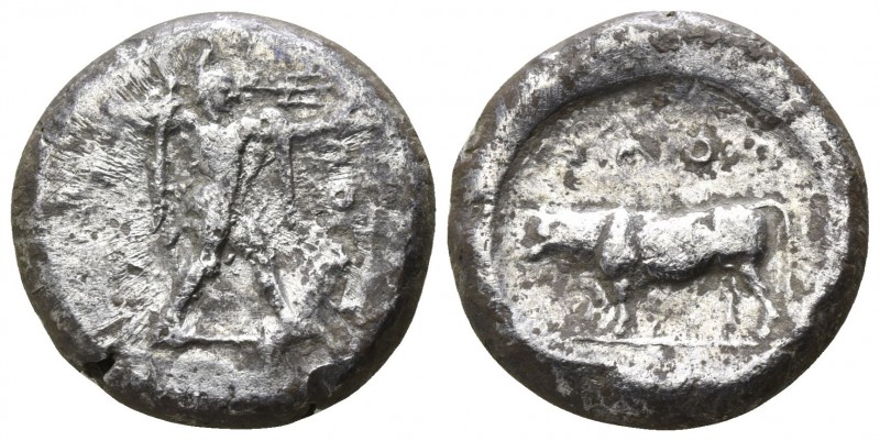 Lucania. Poseidonia 410-350 BC.
Stater AR

18mm., 7,76g.

Poseidon standing...