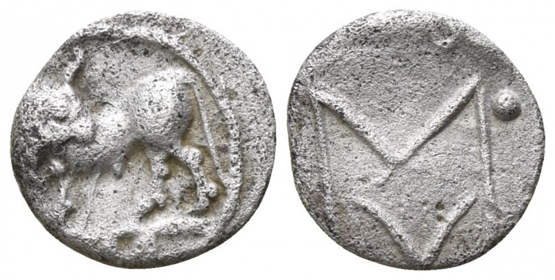 Lucania. Sybaris circa 550-510 BC.
Obol AR

8mm., 0,41g.

Bull standing lef...