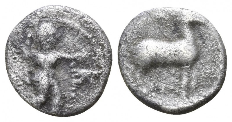 Bruttium. Kaulonia 525-425 BC.
1/12 Nomos AR

7mm., 0,34g.

Apollo, nude, a...