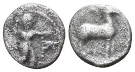 Bruttium. Kaulonia 525-425 BC. 1/12 Nomos AR