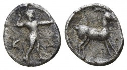 Bruttium. Kaulonia 525-425 BC. 1/12 Nomos AR