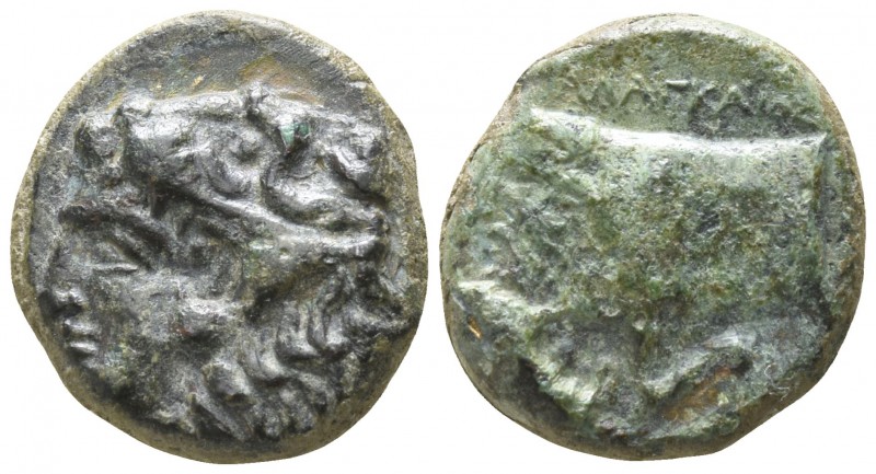 Sicily. Agyrium circa 345-300 BC.
Bronze Æ

15mm., 3,56g.

Head of young He...