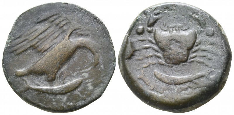 Sicily. Akragas 425-406 BC.
Hexas AE

19mm., 5,33g.

Eagle, with head lower...