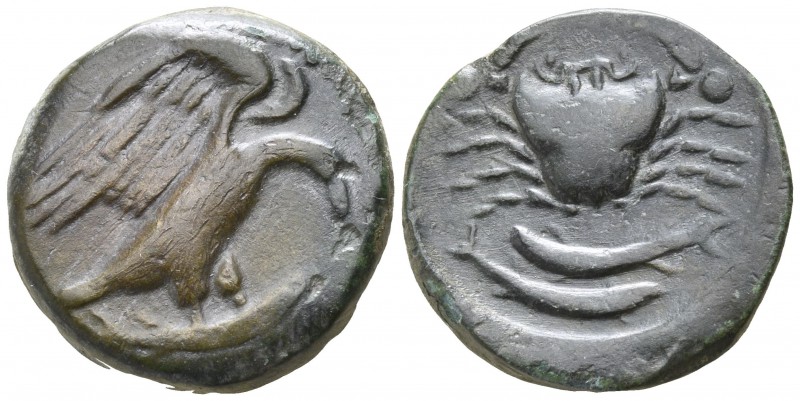 Sicily. Akragas 425-406 BC.
Hexas AE

18mm., 6,21g.

Eagle, with head lower...