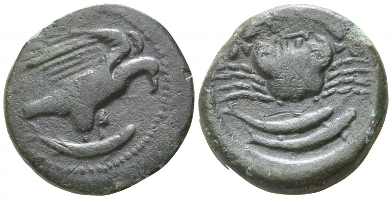 Sicily. Akragas circa 425-406 BC.
Hexas AE

18mm., 4,58g.

Eagle, standing ...