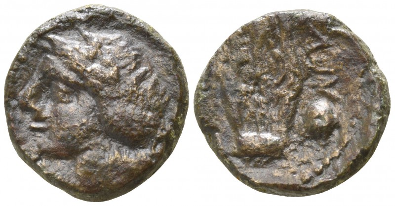 Sicily. Alaesa 241-190 BC.
Bronze Æ

15mm., 3,94g.

Laureate head of Apollo...