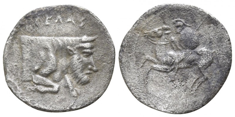 Sicily. Gela 430-425 BC.
Litra AR

12mm., 0,41g.

CEΛΑΣ, forepart of man-he...