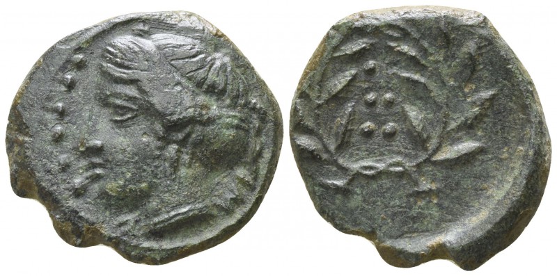 Sicily. Himera 420-407 BC.
Hemilitron Æ

18mm., 3,29g.

ΙΜ-Ε, head of nymph...