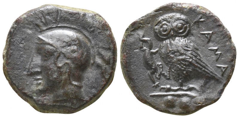 Sicily. Kamarina circa 410-405 BC.
Tetras AE

15mm., 3,24g.

Head of Athena...