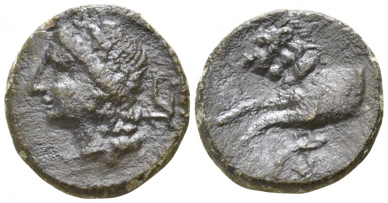 Sicily. Leontinoi circa 210 BC.
Bronze Æ

14mm., 2,15g.

Laureate head of A...