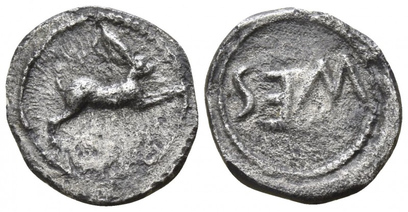 Sicily. Messana 480-461 BC.
Litra AR

12mm., 0,68g.

Hare springing right /...
