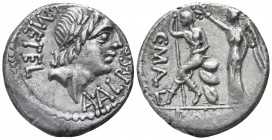 C. Poblicius Malleolus, A. Postumius Sp. f. Albinus and L. Caecilius L. f. Q. n. Metellus  96 BC. Rome. Denar AR