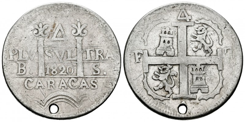 PERIODO DE INDEPENDENCIA. 4 Reales. (Ar. 9,90g/30mm). 1820. Caracas BS. (Cal-102...