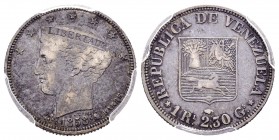REPÚBLICA DE VENEZUELA. 1 Real. (Ar. 2,30g/18mm). 1858. París A. (Km#Y9). Encapsulado PCGS VF-35.