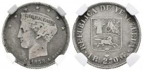 REPÚBLICA DE VENEZUELA. 1 Real. (Ar. 2,30g/18mm). 1858. París A. (Km#Y9). Encapsulado NGC VF Details. Rara.