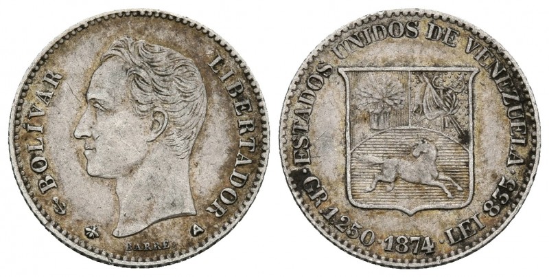 ESTADOS UNIDOS DE VENEZUELA. 5 Centavos. (Ar. 1,26g/15mm). 1874. París. (Km#Y12....