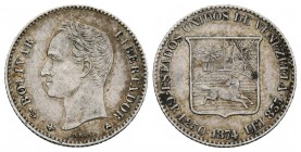 ESTADOS UNIDOS DE VENEZUELA. 5 Centavos. (Ar. 1,26g/15mm). 1874. París. (Km#Y12.2). MBC.