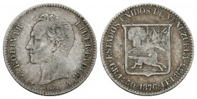 ESTADOS UNIDOS DE VENEZUELA. 5 Centavos. (Ar. 1,25g/15mm). 1876. París. (Km#Y12.2). MBC-.
