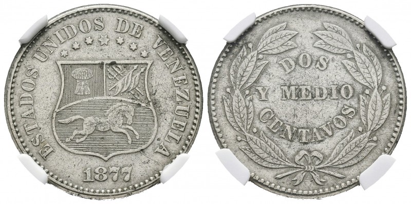 ESTADOS UNIDOS DE VENEZUELA. 2 1/2 Centavos (Ni. 5,00g/23mm).1877. (Km#Y26). Enc...