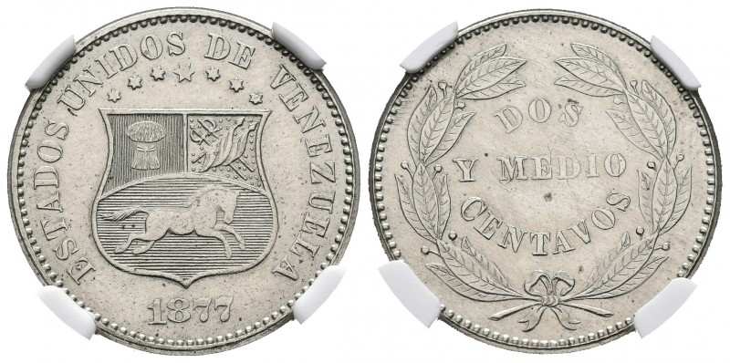 ESTADOS UNIDOS DE VENEZUELA. 2 1/2 Centavos. (Ni. 5,00g/23mm). 1877. (Km#Y26). E...