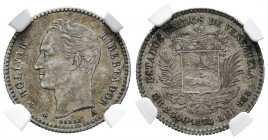 ESTADOS UNIDOS DE VENEZUELA. 10 Centavos. (Ar. 2,50g/18mm). 1874. París A. (Km#Y13). Encapsulado NGC XF-45.