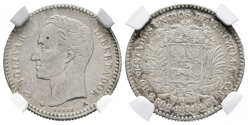ESTADOS UNIDOS DE VENEZUELA. 10 Centavos. (Ar. 2,50g/18mm). 1874. París A. (Km#Y...