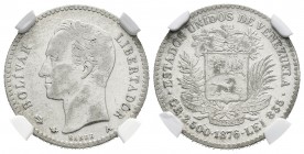 ESTADOS UNIDOS DE VENEZUELA. 10 Centavos. (Ar. 2,50g/18mm).1876. París. KM-Y13. Encapsulado NGC VF Details.