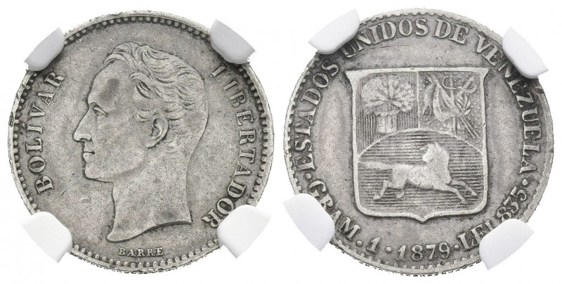 ESTADOS UNIDOS DE VENEZUELA. 1/5 Bolívar. (Ar. 1,00g/16mm). 1879. (Km#Y19). Enca...