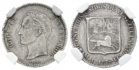 ESTADOS UNIDOS DE VENEZUELA. 1/5 Bolívar. (Ar. 1,00g/16mm). 1879. (Km#Y19). Encapsulado NGC VF-Details.