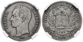 ESTADOS UNIDOS DE VENEZUELA. 50 Centavos. (Ar. 12,50g/30mm). 1873. París A. (Km#Y15). Encapsulado NGC VF-20.