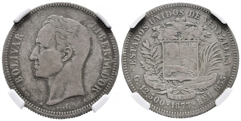 ESTADOS UNIDOS DE VENEZUELA. 50 Centavos. (Ar. 12,50g/30mm). 1873. París A. (Km#...