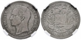 ESTADOS UNIDOS DE VENEZUELA. 50 Centavos. (Ar. 12,50g/30mm). 1873. París A. (Km#Y15). Encapsulado NGC F-15.