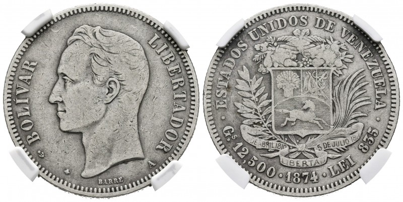 ESTADOS UNIDOS DE VENEZUELA. 50 Centavos. (AR. 12,50g/30mm). 1874. París A. (Km#...