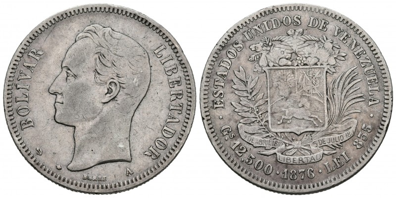ESTADOS UNIDOS DE VENEZUELA. 50 Centavos. (Ar. 12,50g/30mm). 1874. París. (Km#Y1...