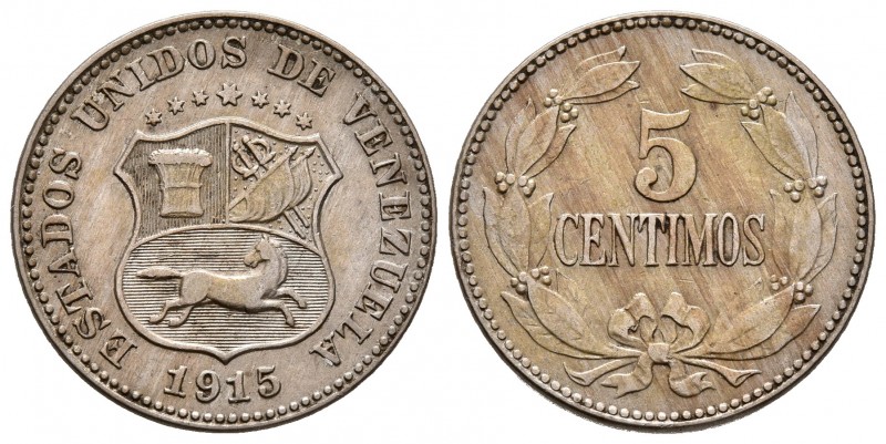 ESTADOS UNIDOS DE VENEZUELA. 5 Céntimos. (CuNi. 2,30g/19mm). 1915. Philadelphia....