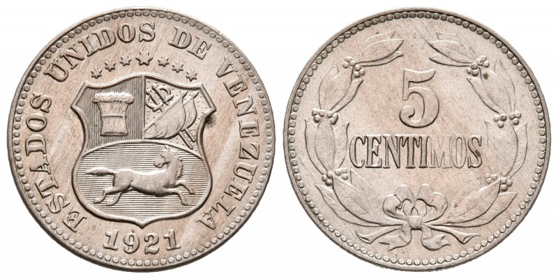 ESTADOS UNIDOS DE VENEZUELA. 5 Céntimos. (CuNi. 2,32g/19mm). 1921. Philadelphia....