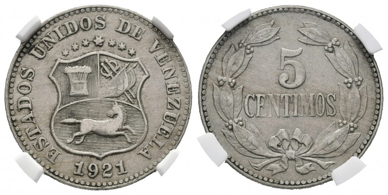 ESTADOS UNIDOS DE VENEZUELA. 5 Céntimos. (CuNi. 2,30g/19mm). 1921. Philadelphia....