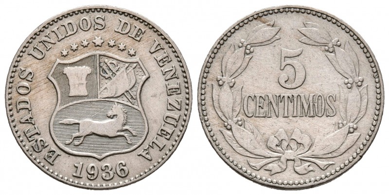 ESTADOS UNIDOS DE VENEZUELA. 5 Céntimos. (CuNi. 2,28g/19mm). 1936. Philadelphia....
