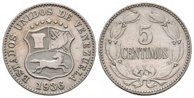 ESTADOS UNIDOS DE VENEZUELA. 5 Céntimos. (CuNi. 2,28g/19mm). 1936. Philadelphia. (Km#Y27). MBC+.