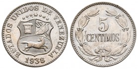 ESTADOS UNIDOS DE VENEZUELA. 5 Céntimos. (CuNi. 2,30g/19mm). 1938. Philadelphia. (Km#Y27). SC-.