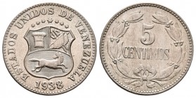 ESTADOS UNIDOS DE VENEZUELA. 5 Céntimos. (CuNi. 2,26g/19mm). 1938. Philadelphia. (Km#Y27). SC-.