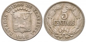 ESTADOS UNIDOS DE VENEZUELA. 5 Céntimos. (CuNi. 2,40g/19mm). 1946. Philadelphia. (Km#Y29.a). MBC.