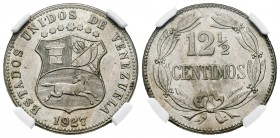 ESTADOS UNIDOS DE VENEZUELA. 12 1/2 Céntimos. (CuNi. 5,00g/23mm). 1927. Philadelphia. (Km#Y28). Encapsulado NGC MS-63.