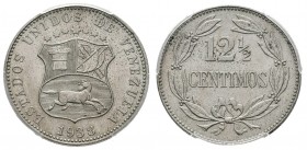 ESTADOS UNIDOS DE VENEZUELA. 12 1/2 Céntimos. (CuNi. 5,00g/23mm). 1938. (Km#Y28). Encapsulado PCGS MS-64.