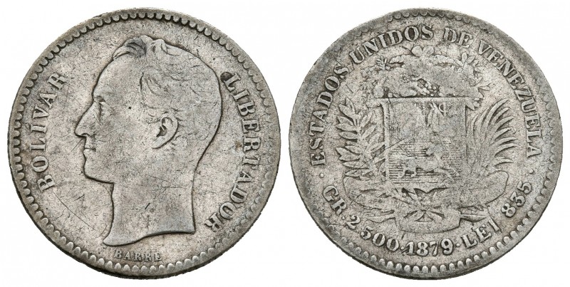 ESTADOS UNIDOS DE VENEZUELA. 50 Céntimos. (Ar. 2,50g/18mm). 1879. Bruselas. (Km#...