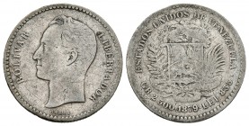 ESTADOS UNIDOS DE VENEZUELA. 50 Céntimos. (Ar. 2,50g/18mm). 1879. Bruselas. (Km#Y21). MBC-.